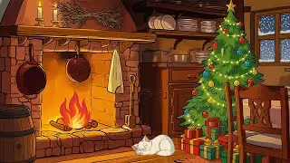 cozy 1940s christmas kitchen 🎄 retro jazz playing in another room & falling snow for relaxation