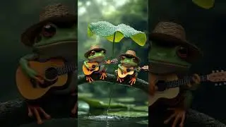 Two frogs playing guitar，frog