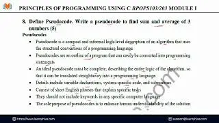 Define Pseudocode | Principles of Programing using C | VTU Semester exam preparation | BPOPS103/203