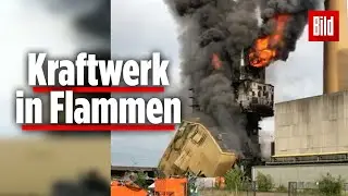 Ehemaliges Kraftwerk in Flammen | Rauchwolke über Porta Westfalica