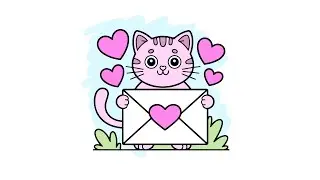 🎨 Valentine&rsquo;s Day Coloring for Kids | Cute Cat with Heart Envelope | Calm Music 🐱💌