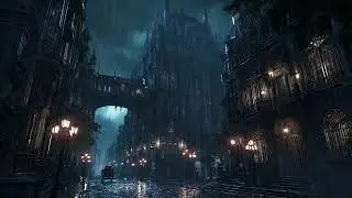 Mysterious Victorian Fantasy City Street at Night with Rain and Thunderstorm Sounds for Relaxation