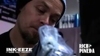 Rich Pineda using Bio Gel to clean his station
