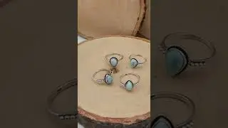 Blue Larimar Tear Water Drop Silver Gemstone Ring