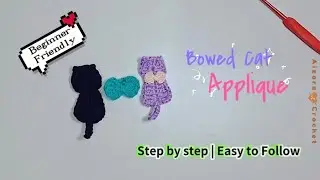 Easy Bowed Cat Applique Crochet Beginner Friendly - DIY - HANDMADE [Aizara Crochet]