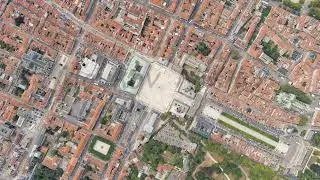 Nancy, France. Stanislav Square. Nancy City Hall. Summer, Sunny day, Aerial View, HEAD OVER SHOT wit