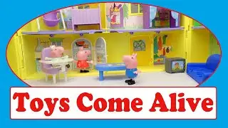 Peppa Pig Family House animation.  Muddy puddles!  Toys Come Alive 027.