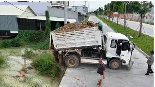 First Day Start New Project!Dump truck Filling Land Use Skill Tech DozerD31A Komats'u Pushing Soil 
