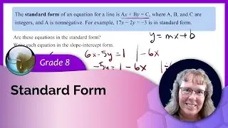 Standard form of a linear equation - graph a line using x and y-intercepts (8th grade/algebra 1)