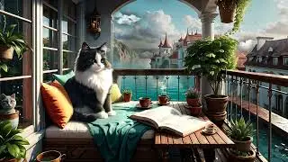 Bookworm Cat. Chill Session on the Balcony with Lofi