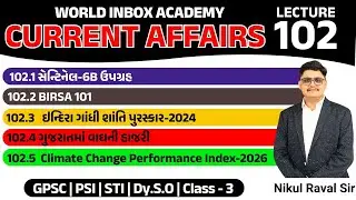 Current Affairs 2025 | Part - 102 | Lecture By Nikul Raval Sir | World Inbox Academy