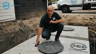 energie uit regenwater met de regenator warmteput, 2 betonnen putten als bron voor de warmtepomp