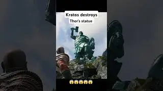 Kratos destroys Thor's statue