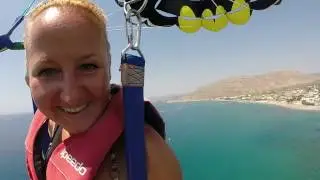 Parasailing with little child at Costa Lindia, Lardos | Rodos Water Sports Action
