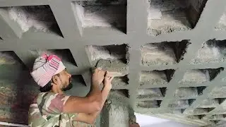 Roof box shape corner plaster technique_ Corner plastering by sand cement with wooden float