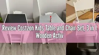 Review Costzon Kids Table and Chair Set, 3 in 1 Wooden Activity Table with Storage Drawer, Detachabl