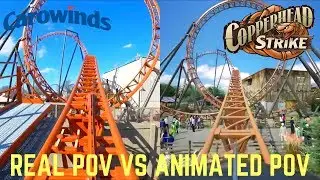Copperhead Strike Real POV VS Animated Comparison (Full Ride) - Carowinds