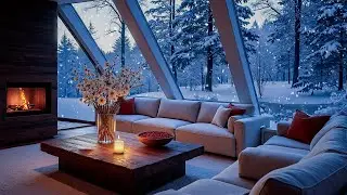 🎹 Winter Piano in a White Room ❄️ | Snowy Window & Fireplace Night Ambience (3 Hours)