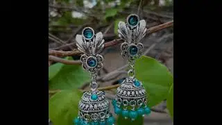 Light Weight Oxidized Earring | Stone Oxidised Earrings tops | Indian Silver Antique Earrings online