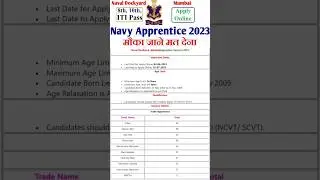 Naval Dockyard Mumbai Apprentice Recruitment 2023 &ndash; Apply Online for 281 Posts #shorts #viral#latest