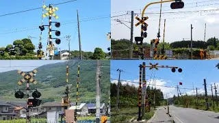 【踏切】色々な遮断かんが二段の踏切 (Railroad crossing in Japan)