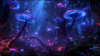 Enchanted Bioluminescent Forest Ambience 🍄 Relaxing Music, Nature Sounds & Gentle Water Trickles