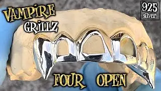 Real 925 Sterling Silver Vampire Teeth Fangs Canine Open Face Custom Grillz