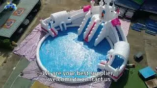 Princess Castle Inflatable Water Park: Pink-White-Blue Palette = Fairy-Tale Water Fun!
