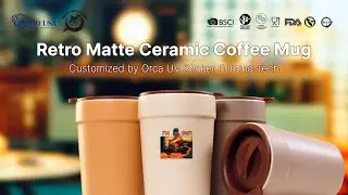 Custom 15oz Retro Vintage matte ceramic coffee Mugs with Lid by Orca DTF UV Sticker Printing Tech