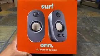 AUX ONLY PC SPEAKERS! ONN SURF PC STEREO SPEAKERS UNBOXING AND REVIEW BUDGET SETUP SPEAKERS