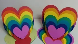 Art and Craft: How to make Rainbow Heart Card/ Heart Easel Card