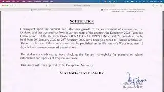 Ignou Exam cancelled 2022 Latest News  | December 2021 Term End Examination postponed till further