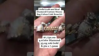 Solid Gold & Real Diamond Custom Money Bag Cuban Link Bracelet