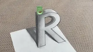 3D Drawing of the Letter 'R' - Realistic Optical Illusion Art