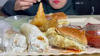 ASMR eating CHICKEN SHAWARMA,Heavy burger,SAMOSA|FOOD VIDEOS|EATING SHOW