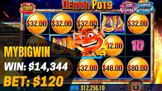 Demon Pots slot 😈 Big Win! x120 in Demon Pots (Reel Kingdom)! 💸 My Big Win - $14,344