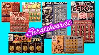 Scratchcards..Diamond 7s Doubler..Full &pound;500..Bee Lucky..2020..Lucky Bonus..and 🐷