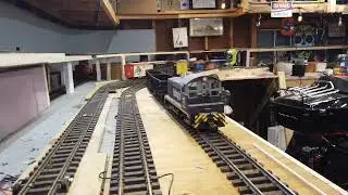 G scale Trains  Temporary garage layout.