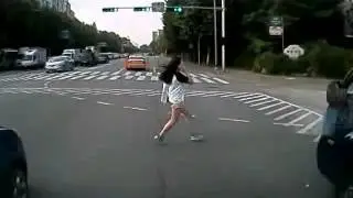 Close call, girl with phone crossing road just chased her death !!