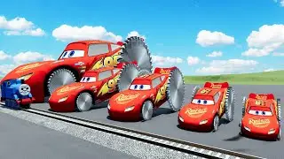 Big & Small Long & Lightning Mcqueen with SAW Wheels vs Trains | BeamNG.drive