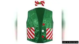 Boys Christmas Santa Elf Costume Shiny Sequin Sleeveless Waistcoat Jacket with Bowtie Jazz Disco Dan