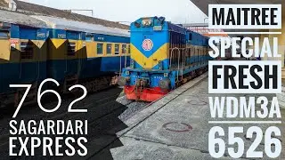 Khulna Bound 763 Sagardari Express Departure From Rajshahi with Fresh WDM3A 6526 Locomotive || BR ||