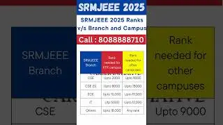 SRMJEEE 2025 Ranks v/s Branch and Campus || #srmjeee #srmjeee2025 #srmktr #jeemainpercentile