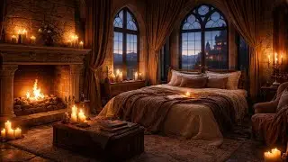 Cozy Snowy Castle Room Ambience ❄️🏰 Candlelight Winter Reading, Studying & Relaxing Vibes