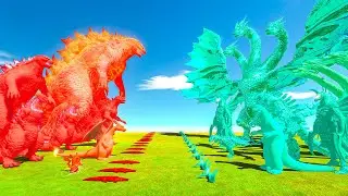 Red Godzilla vs Cyan King Ghidorah - Animal Revolt Battle Simulator