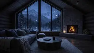 Quiet Winter Cabin at Night  Cozy Fireplace Ambience for Deep Relaxation