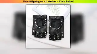 Black Gothic Rivets Fingerless Gloves Semi-Fingers Breathable Driving Men Women Pu Leather Punk