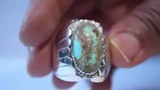 American Sterling Silver Handmade Turquoise Mens Ring Size: 3