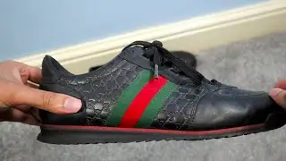 Gucci Black Guccissima Leather Web Detail Lace Up Sneakers - Seperate Insoles