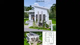 White House Floor Plan 6x8 Meter 20x27 Feet 2 Beds Shed Roof  #houseplans #home #homedesign